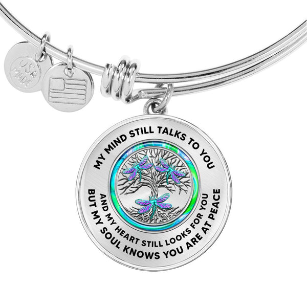 JL1407003 My Mind Still Talks To You Turquoise Dragonfly Opal Silver Tree Of Life Circle Adjustable Luxury Bangle with Back Engraving
