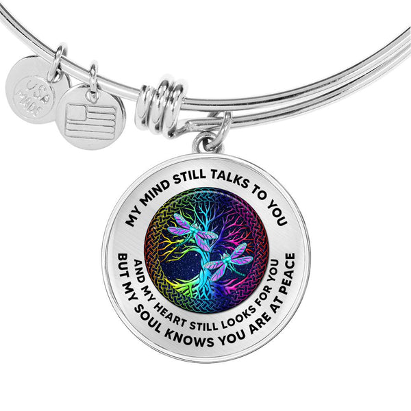 JL1507002 Turquoise Dragonflies And Tree Of Life Colorful Circle Adjustable Luxury Bangle with Back Engraving