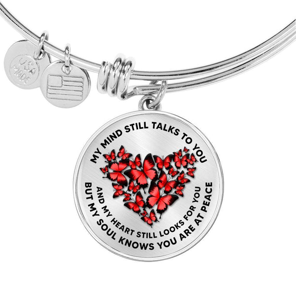 My Mind Still Talks To You Red Butterflies Heart Shape 020520VTC12 Circle Adjustable Luxury Bangle with Back Engraving