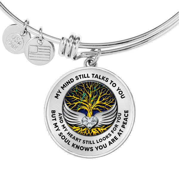D0713010 My Mind Still Talks To You Turquoise Dragonflies Gold Tree Of Life With Heart Wings Circle Adjustable Luxury Bangle with Back Engraving