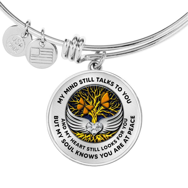 B0713017 My Mind Still Talks To You Orange Butterflies Gold Tree Of Life With Heart Wings Circle Adjustable Luxury Bangle with Back Engraving
