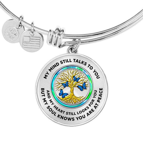 JL1407026 My Mind Still Talks To You Blue Butterflies Opal Gold Tree Of Life Circle Adjustable Luxury Bangle with Back Engraving