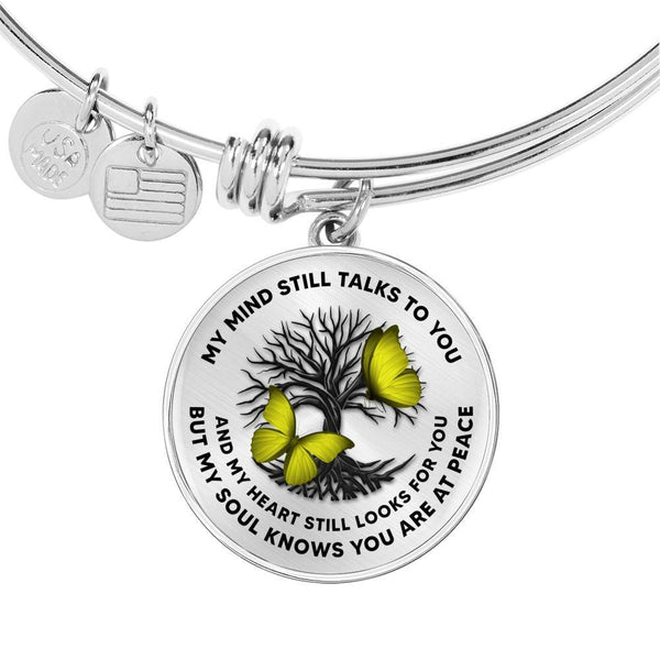 My Mind Still Talks To You Yellow Butterflies Tree Of Life 020520VTC26 Circle Adjustable Luxury Bangle with Back Engraving