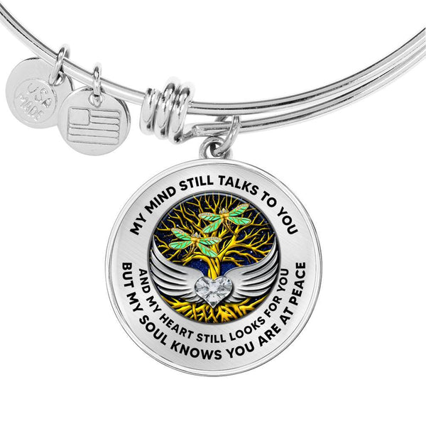 D0713010 My Mind Still Talks To You Turquoise Dragonflies Gold Tree Of Life With Heart Wings Circle Adjustable Luxury Bangle with Back Engraving