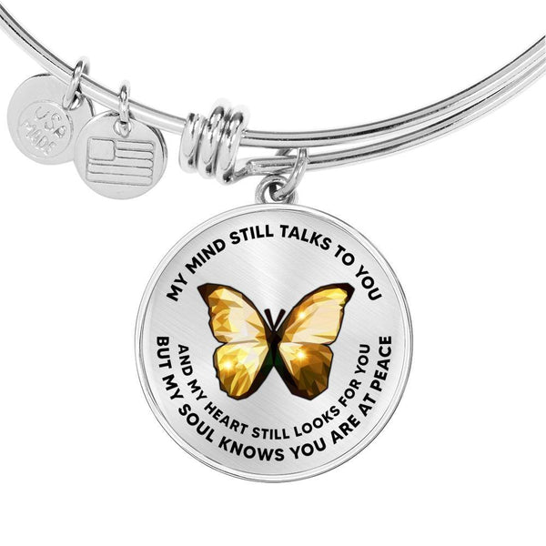 My Mind Still Talks To You Golden Butterfly 2 Circle Adjustable Luxury Bangle with Back Engraving