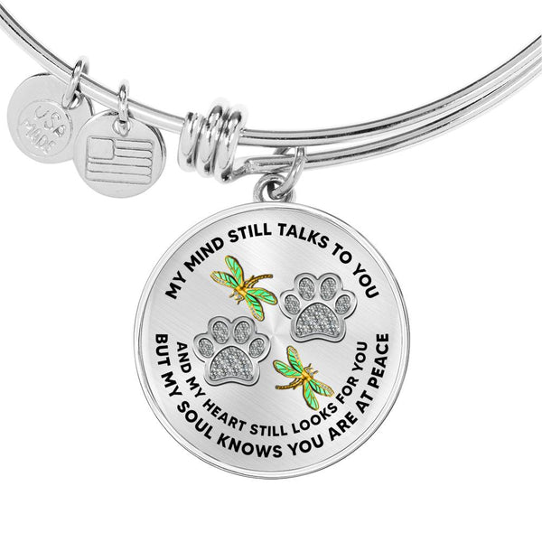 JL1507008 My Mind Golden Dragonflies Silver Paw Circle Adjustable Luxury Bangle with Back Engraving