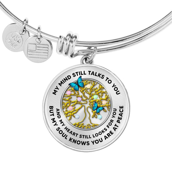 JL1407015 My Mind Still Talks To You Turquoise Butterflies Gold Tree Of Life And Birth Stones  Circle Adjustable Luxury Bangle with Back Engraving