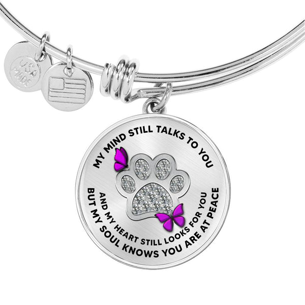 JL1507028 My Mind Purple Butterflies Silver One Paw Circle Adjustable Luxury Bangle with Back Engraving