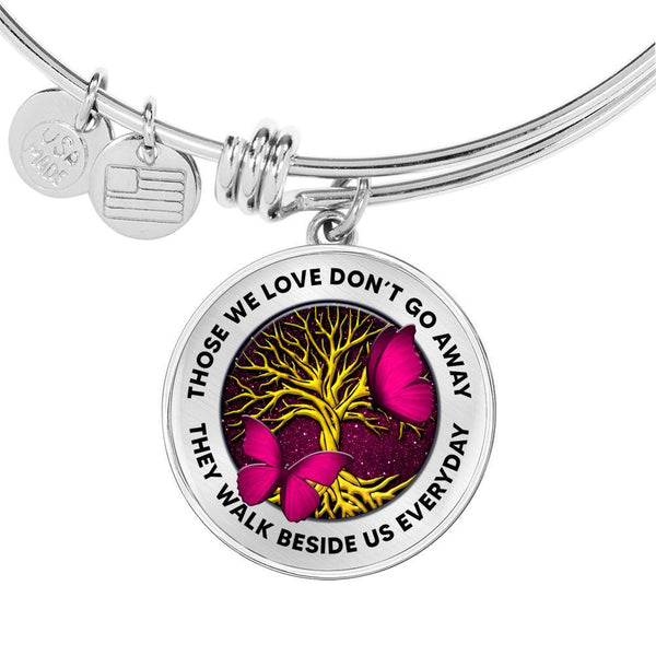 Those We Love Don't Go Away Pink Butterflies Tree Of Life TM070606 Circle Adjustable Luxury Bangle with Back Engraving