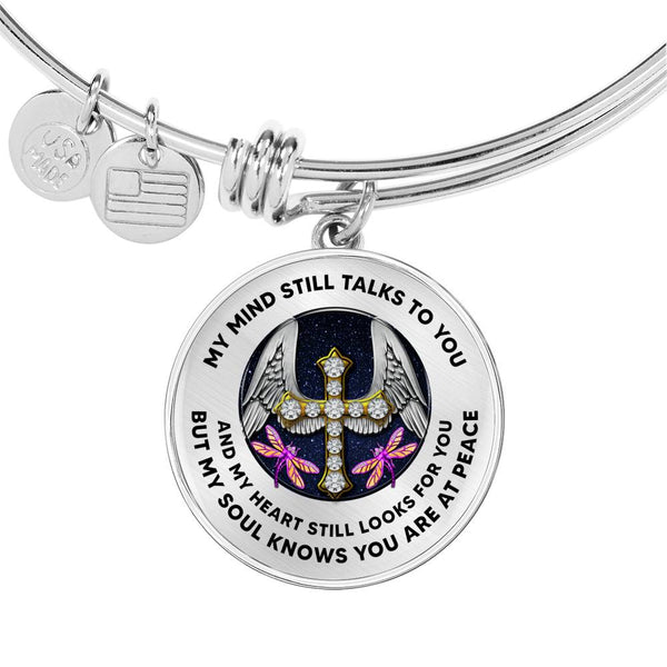 JL1407026 My Mind Still Talks To You Purple Dragonflies Cross Wings  Circle Adjustable Luxury Bangle with Back Engraving