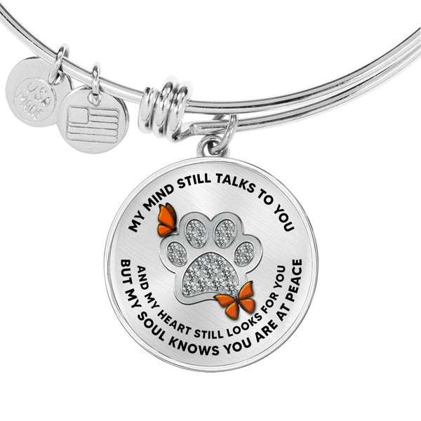 JL1507027 My Mind Orange Butterflies Silver One Paw Circle Adjustable Luxury Bangle with Back Engraving