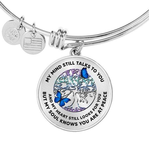 JL1407108 My Mind Still Talks To You Blue Butterflies TitanTree Of Life Circle Adjustable Luxury Bangle with Back Engraving