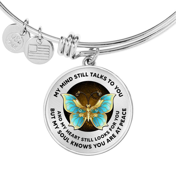 My Mind Still Talks To You Mechanical Butterfly Circle Adjustable Luxury Bangle with Back Engraving