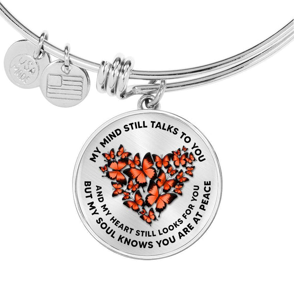 My Mind Still Talks To You Orange Butterflies Heart Shape 020520VTC14 Circle Adjustable Luxury Bangle with Back Engraving