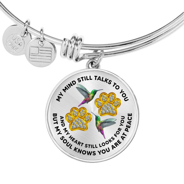JL1507003 My Mind Still Talks To You Green Hummingbird Gold Paw Circle Adjustable Luxury Bangle with Back Engraving