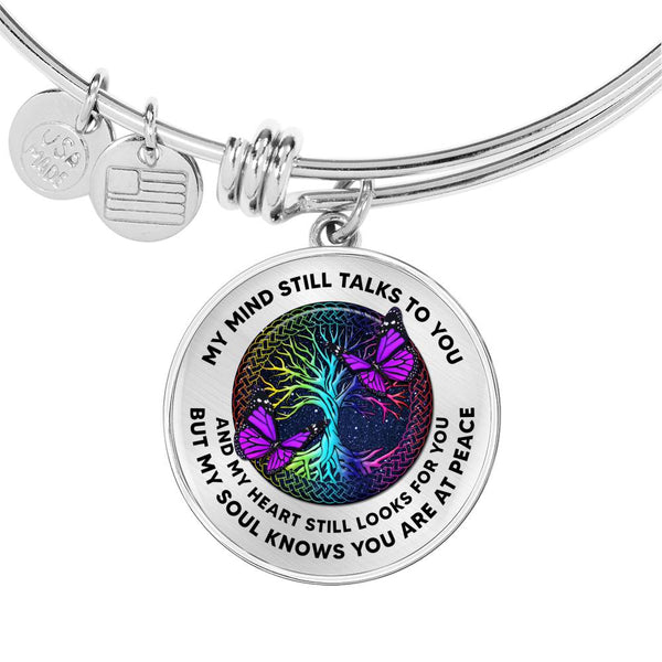 JL1507006 Purple Butterflies And Tree Of Life Colorful Circle Adjustable Luxury Bangle with Back Engraving