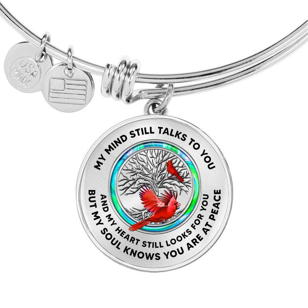 JL1407002 My Mind Still Talks To You Red Cardinals Opal Silver Tree Of Life Circle Adjustable Luxury Bangle with Back Engraving