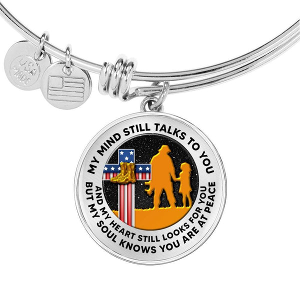 VT001 My Mind Still Talks To You Golden Veteran Dad's and Daughter Circle Adjustable Luxury Bangle with Back Engraving