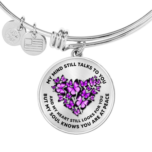 My Mind Still Talks To You Purple Butterflies Heart Shape 020520VTC11 Circle Adjustable Luxury Bangle with Back Engraving