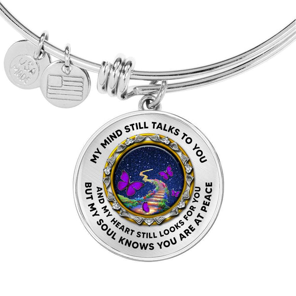 JL1407043 My Mind Still Talks To You Purple Butterflies Stairway To Heaven Circle Adjustable Luxury Bangle with Back Engraving