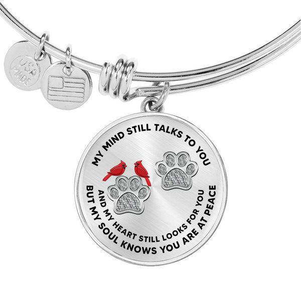 JL1507004 My Mind Red Cardinals Silver Paw Circle Adjustable Luxury Bangle with Back Engraving