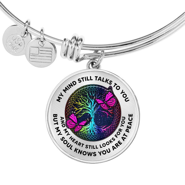 JL1507005 Pink Butterflies And Tree Of Life Colorful Circle Adjustable Luxury Bangle with Back Engraving