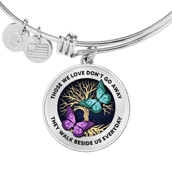 TM0003 Those We Love Don't Go Away Butterfly Tree On Life Circle Adjustable Luxury Bangle with Back Engraving