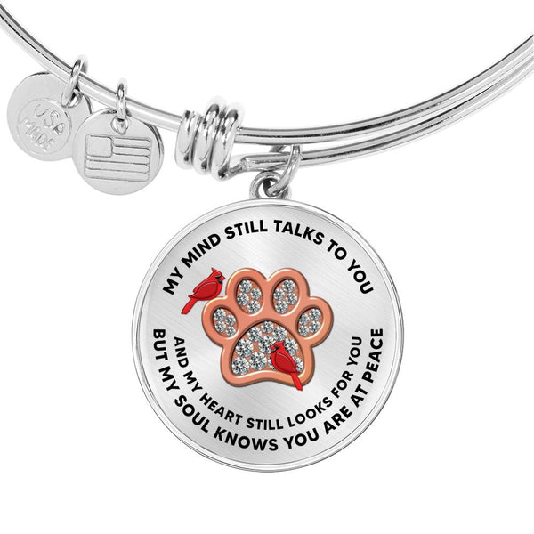 JL1507006 My Mind Red Cardinals Rose Gold One Paw Circle Adjustable Luxury Bangle with Back Engraving