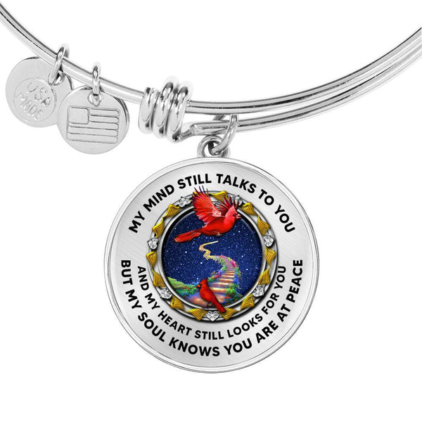 JL1407006 My Mind Still Talks To You Red Cardinals Stairway To Heaven And Gold Wings Circle Adjustable Luxury Bangle with Back Engraving