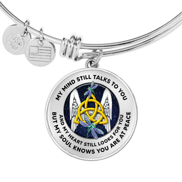 JL1407047 My Mind Still Talks To You Turquoise Dragonflies Celtic And Wings Circle Adjustable Luxury Bangle with Back Engraving