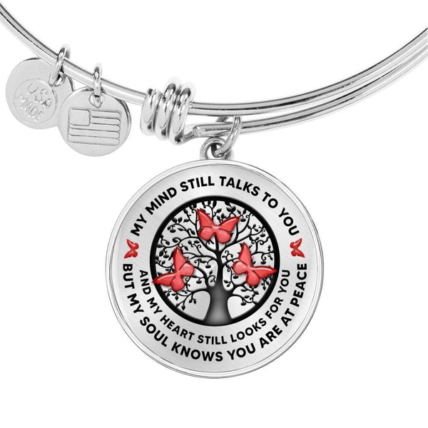 My Mind Still Talks To You Red Butterfly Black Tree Of Life Circle Adjustable Luxury Bangle with Back Engraving
