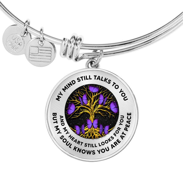 My Mind Still Talks To You Purple Butterflies Golden Tree Of Life 020520VTC02 Circle Adjustable Luxury Bangle with Back Engraving