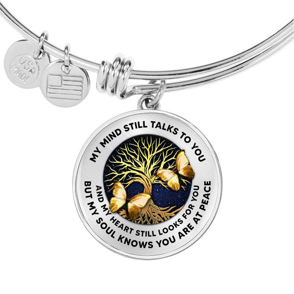 My Mind Still Talks To You Golden Butterflies Tree Of Life Circle Adjustable Luxury Bangle with Back Engraving