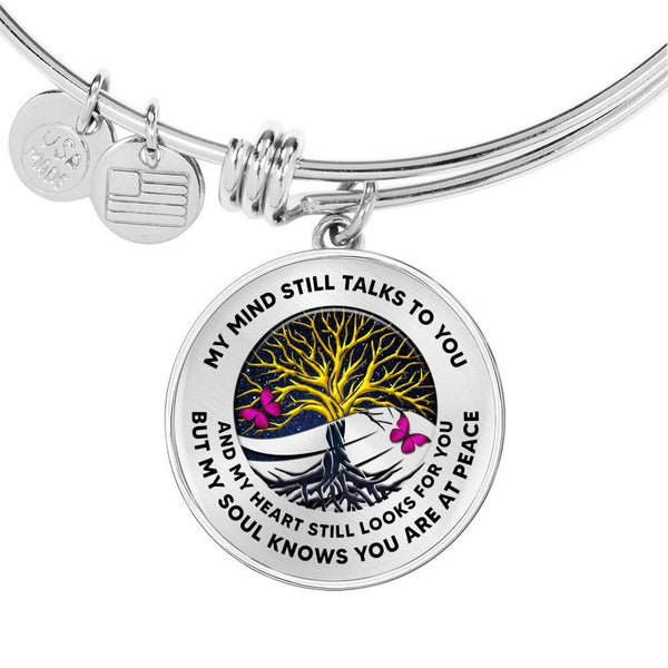 JL1407116 My Mind Still Talks To You Pink Butterflies Yin Yang Tree Of Life Circle Adjustable Luxury Bangle with Back Engraving