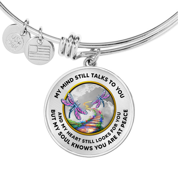 JL1407050 My Mind Still Talks To You Blue Dragonflies Stairway To Heaven And Sky Circle Adjustable Luxury Bangle with Back Engraving