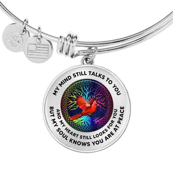 JL1507001 Red Cardinal And Tree Of Life Colorful Circle Adjustable Luxury Bangle with Back Engraving