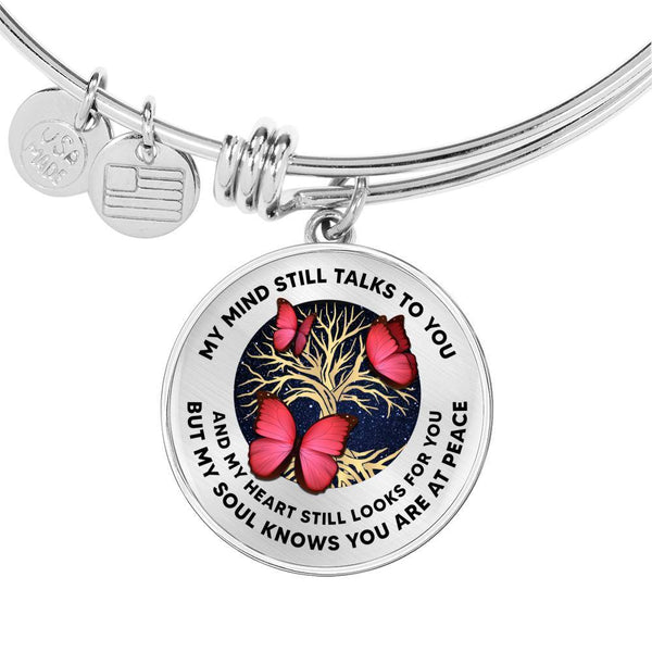 My Mind Still Talks To You Three Pink Butterflies Tree Of Life Circle Adjustable Luxury Bangle with Back Engraving