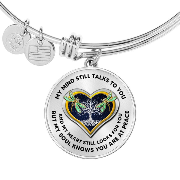 JL1407041 My Mind Still Talks To You Golden Dragonflies Tree Of Life And Heart Circle Adjustable Luxury Bangle with Back Engraving