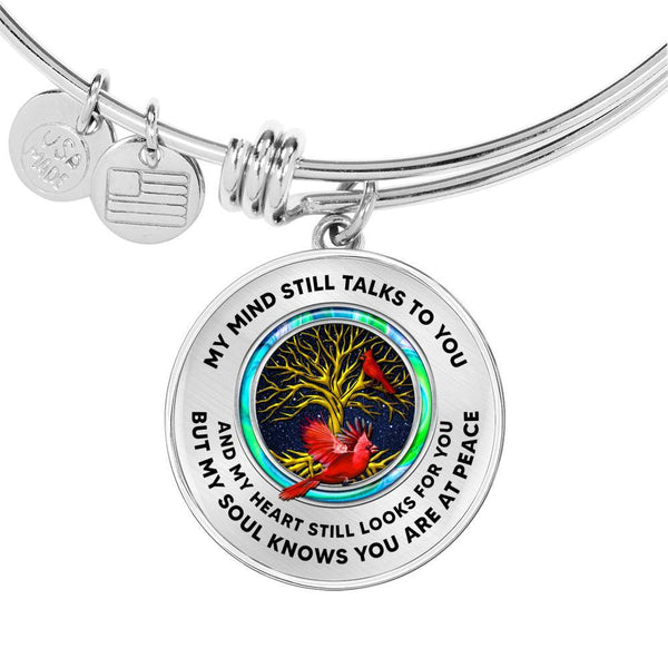 JL1407011 My Mind Still Talks To You Red Cardinals Opal Gold Tree Of Life And Dark Circle Adjustable Luxury Bangle with Back Engraving