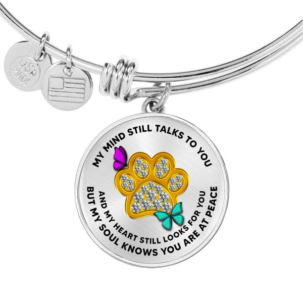 JL1507033 My Mind Purple And Turquoise Butterflies Gold One Paw Circle Adjustable Luxury Bangle with Back Engraving