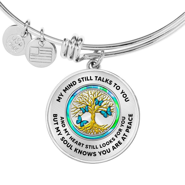 JL1407001 My Mind Still Talks To You Turquoise Butterflies Opal Gold Tree Of Life Circle Adjustable Luxury Bangle with Back Engraving