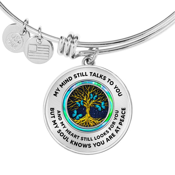JL1407085 My Mind Still Talks To You Turquoise Butterflies Opal Gold Tree Of Life And Dark Circle Adjustable Luxury Bangle with Back Engraving