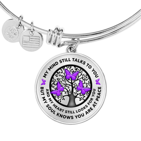 My Mind Still Talks To You Dark Purple Butterflies Black Tree Of Life Circle Adjustable Luxury Bangle with Back Engraving