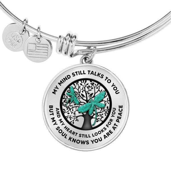 My Mind Still Talks To You Turquoise Dragonfly Tree Of Life TM0005 Circle Adjustable Luxury Bangle with Back Engraving