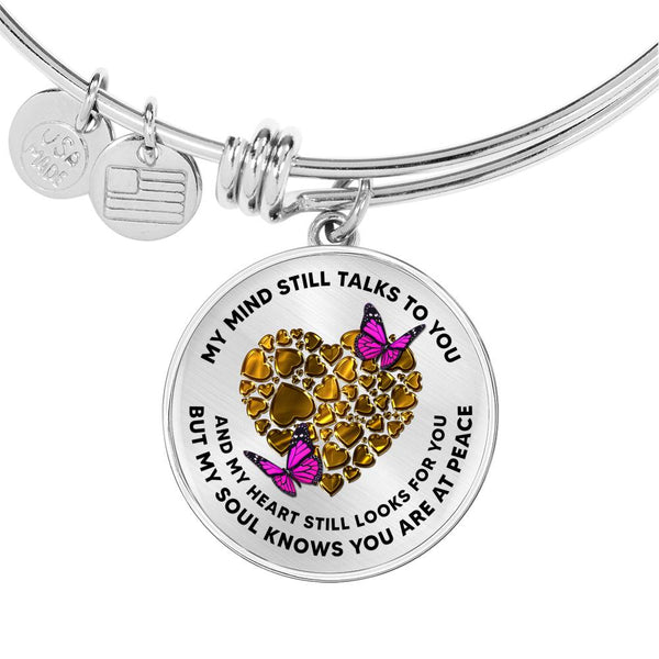 JL1507011 Pink Butterflies And Gold Heart Circle Adjustable Luxury Bangle with Back Engraving