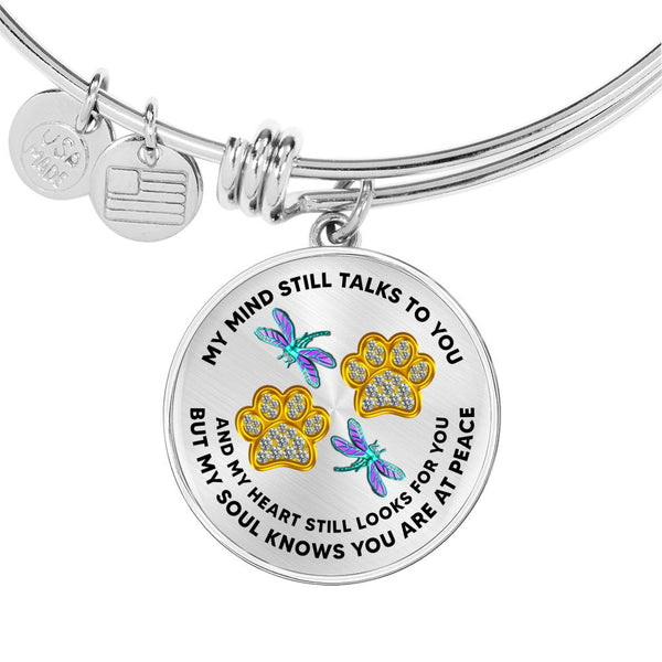 JL1507006 My Mind Turquoise Dragonflies Gold Paw Circle Adjustable Luxury Bangle with Back Engraving