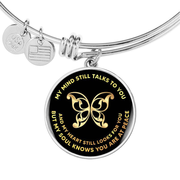 My Mind Still Talks To You Golden Butterfly Symbol Circle Adjustable Luxury Bangle with Back Engraving