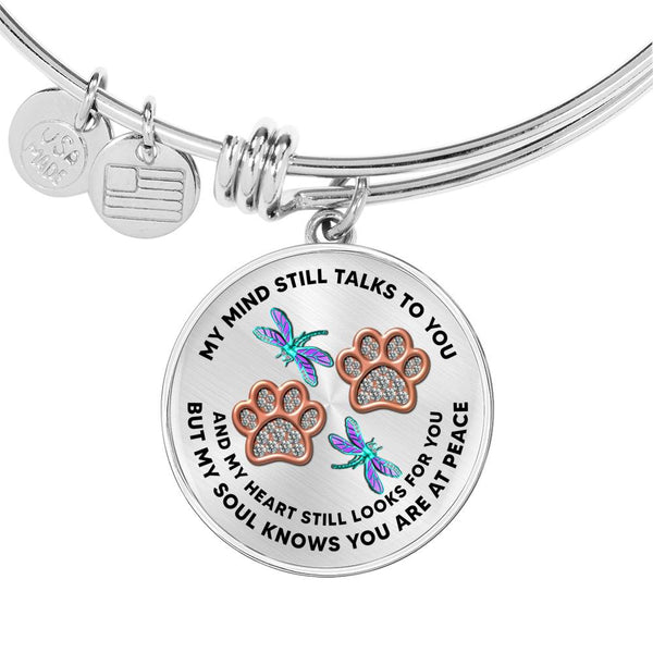 JL1507009 My Mind Turquoise Dragonflies Rose Gold Paw Circle Adjustable Luxury Bangle with Back Engraving