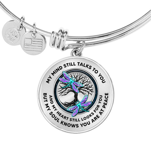 JL1407010 My Mind Still Talks To You Turquoise Dragonflies Tree Of Life Circle Adjustable Luxury Bangle with Back Engraving
