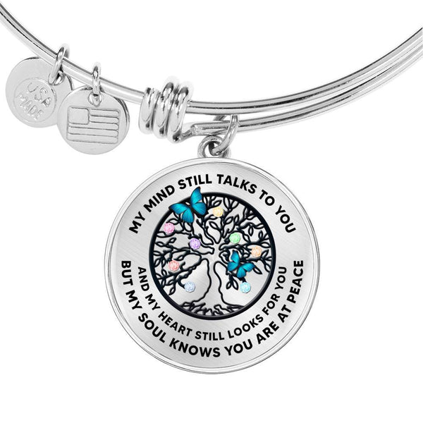JL1407014 My Mind Still Talks To You Turquoise Butterflies Tree Of Life And Birth Stones  Circle Adjustable Luxury Bangle with Back Engraving